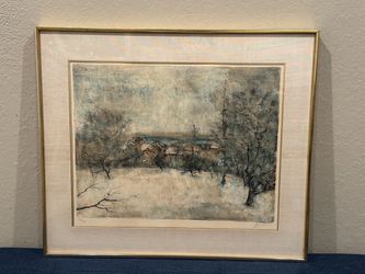BERNARD GANTNER Lim. Ed. 216/375 Etching "Winter Landscape with Town"