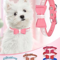 Rhinestone Bowknot Dog Collar: Adjustable, Colorful, Sparkly Pet Accessory