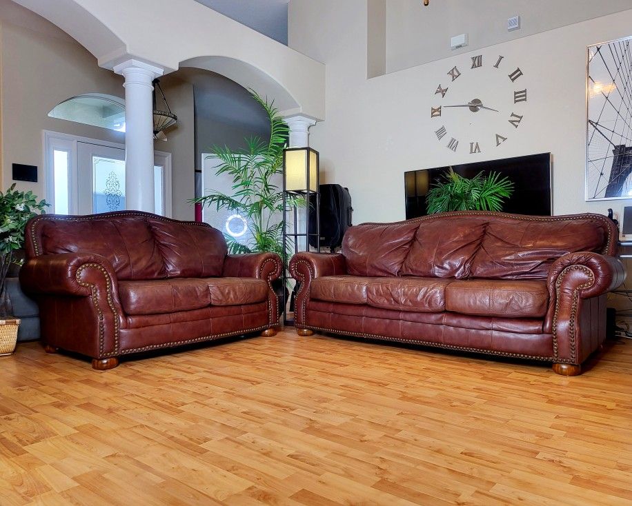 Brown Real Leather Sofa And Loveseat Set - FREE DELIVERY - $649 🛋 🚚