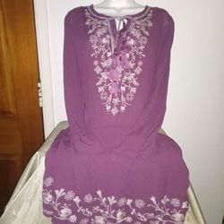 Purple dress long sleeve ties in front size large