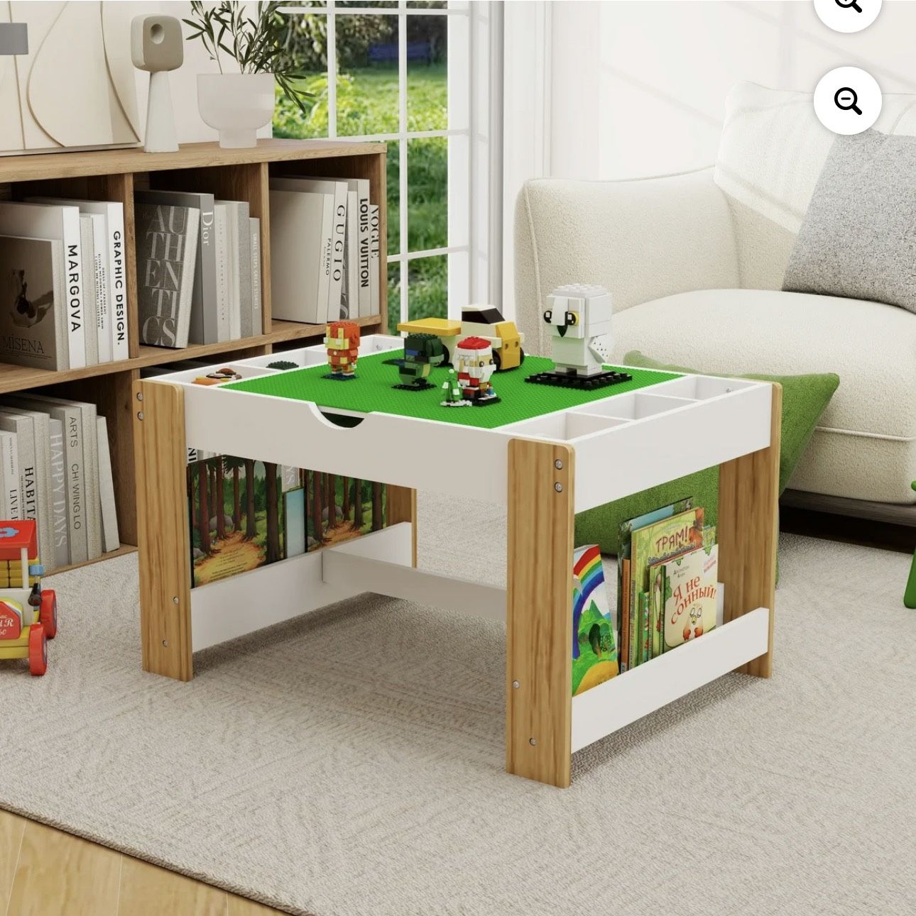 Kids 2 in 1 Play Table with 7 Storage Compartments,Compatible with LEGO Building Block,Modern Activity Learning Table Game Furniture-White
