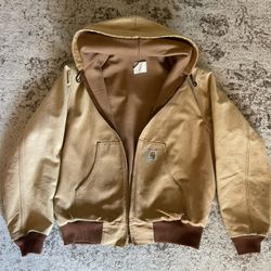 Vtg Carhartt Mens Jacket Hooded Waffle Lined Canvas Duck Work  Large 
