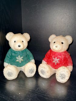Set of 2 Christmas Teddy Bear Candles