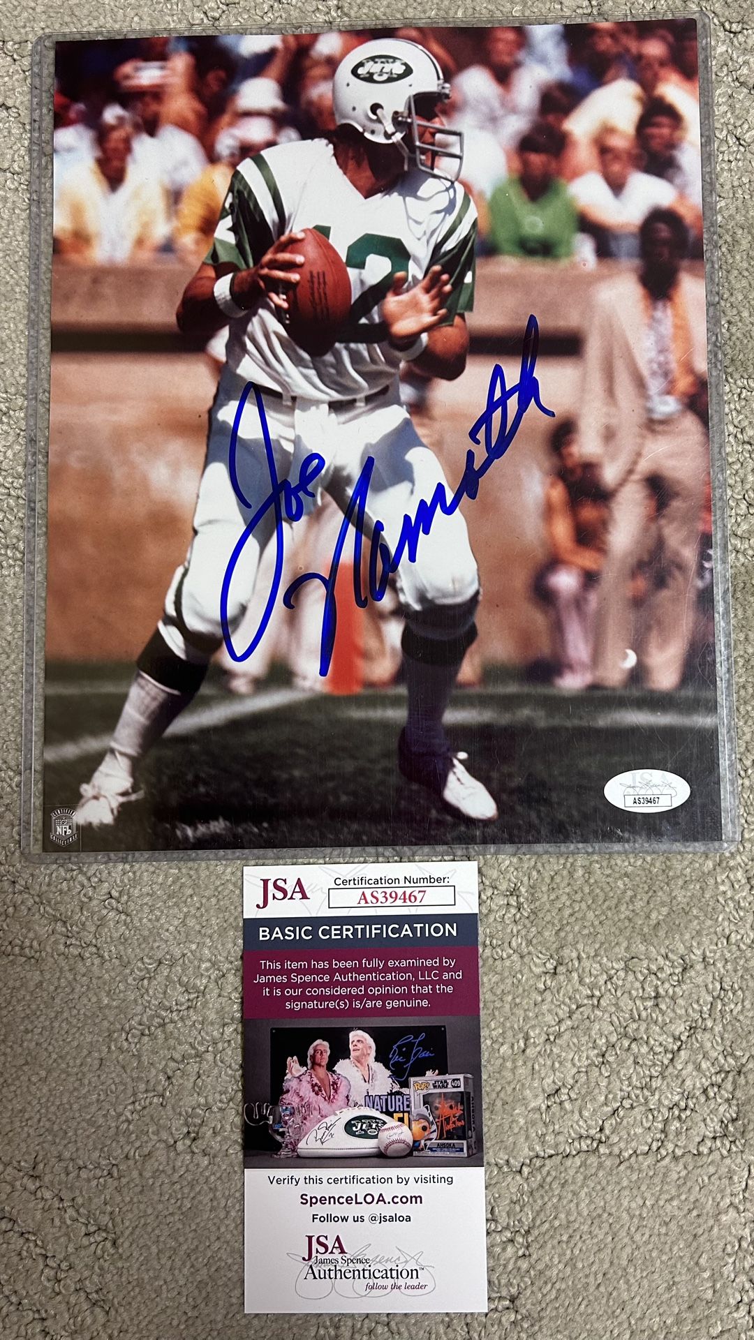 Joe Namath New York Jets Autographed 8x10 Photo With COA