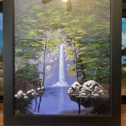 Very Clean Waterfall Hand Painted W/ Frame
