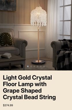 Light Gold Crystal Floor Lamp with Grape Shaped Crystal Bead String