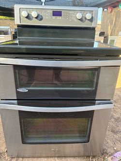 STOVE WHIRLPOOL DOUBLE OVENS ELECTRIC STEEL STAINLESS EVERTING WORKING VERY