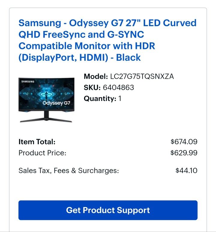 Samsung- Odyssey G7 27" LED Curved QHD FreeSync and G-SYNC Compatible Monitor with HDR (DisplayPort, HDMI)- Black
