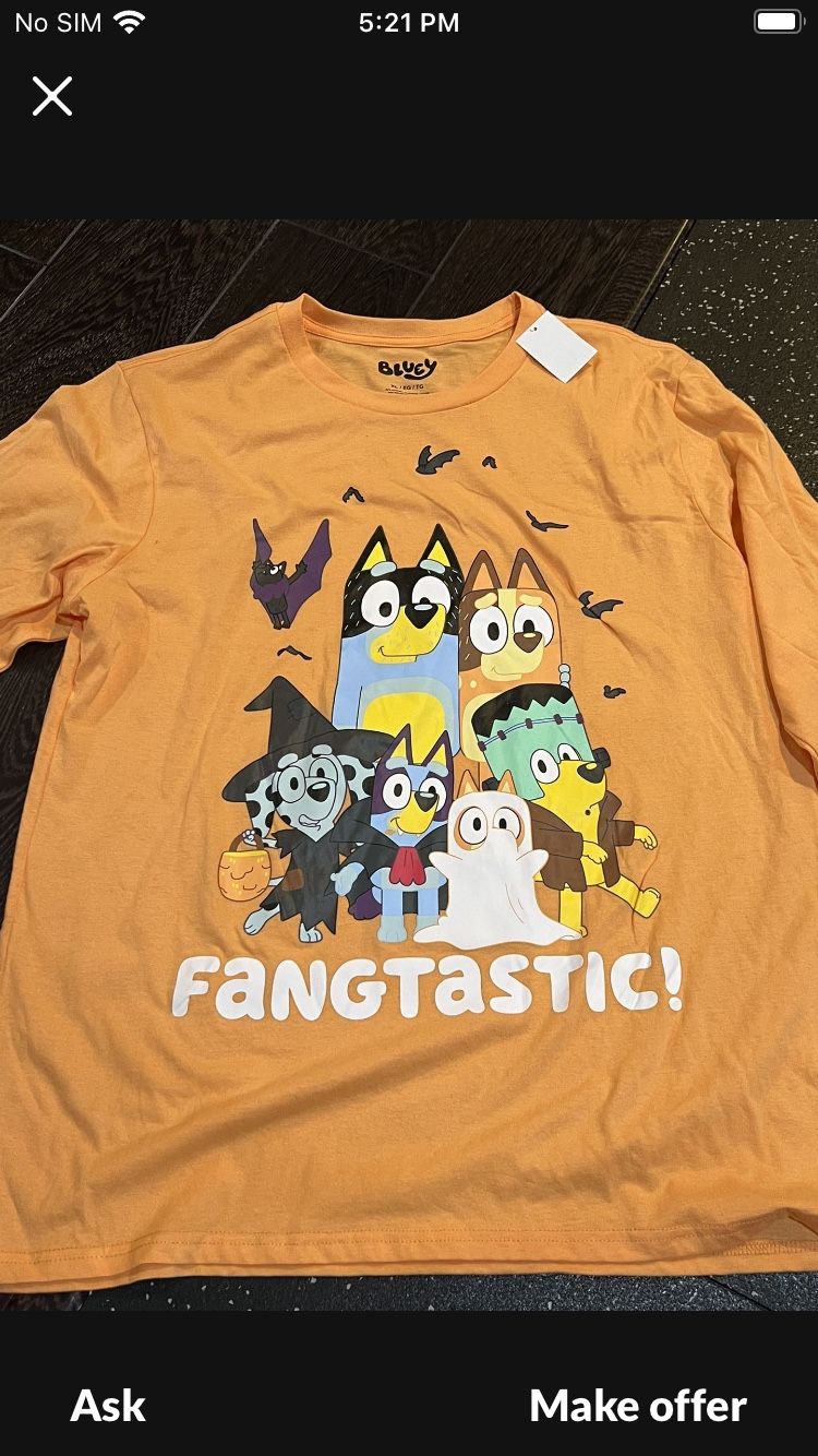 Bluey Adult size XL Halloween long sleeve t shirt Fangtastic new