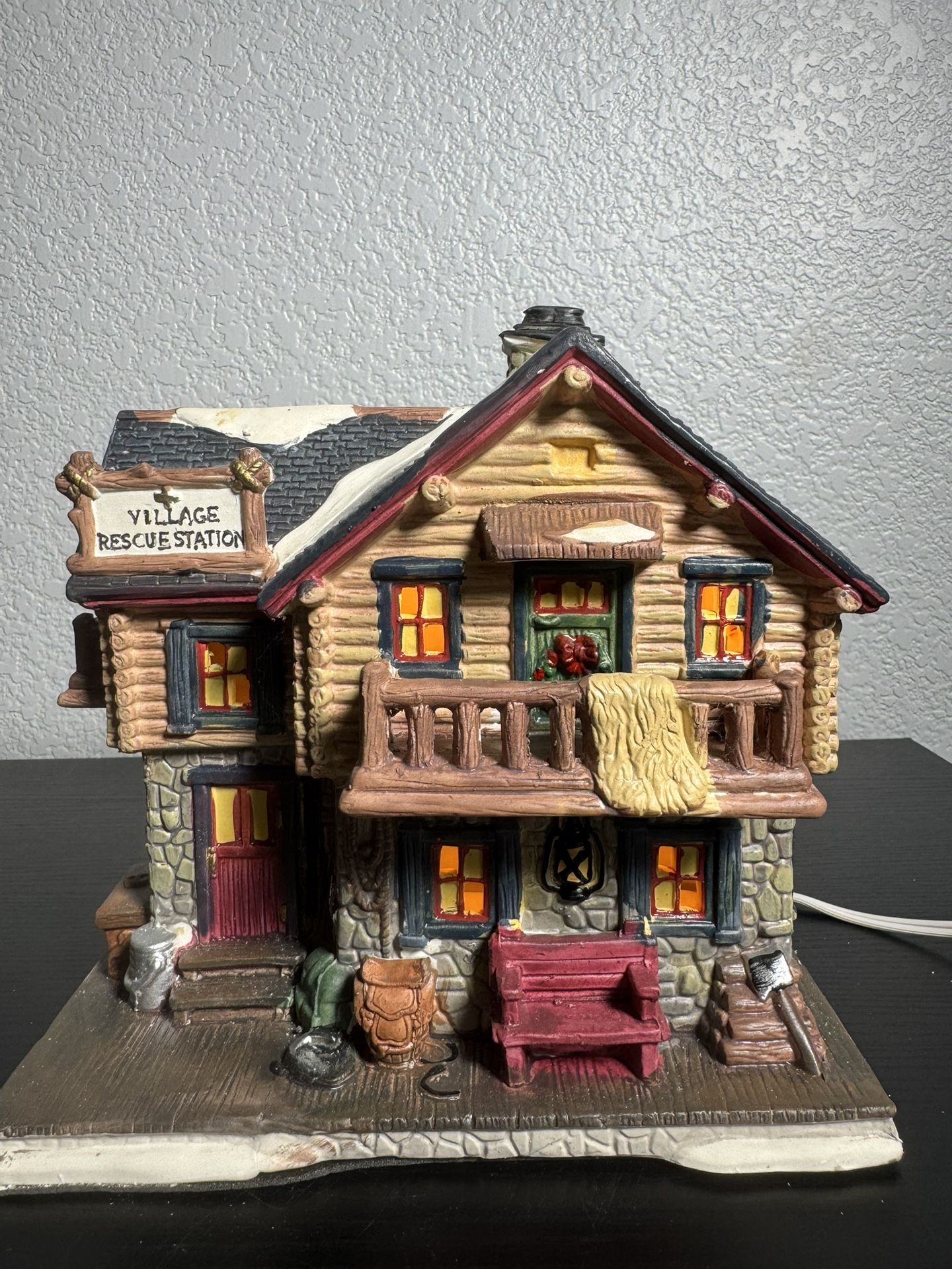 2017 Country Charm Village Rescue Station Snow Village House