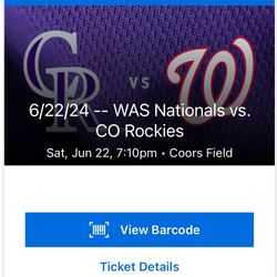 Rockies Rooftop Ticket 6/22 $25