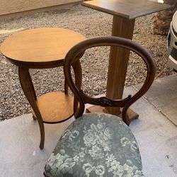Antique Chair, Pedestal And Table