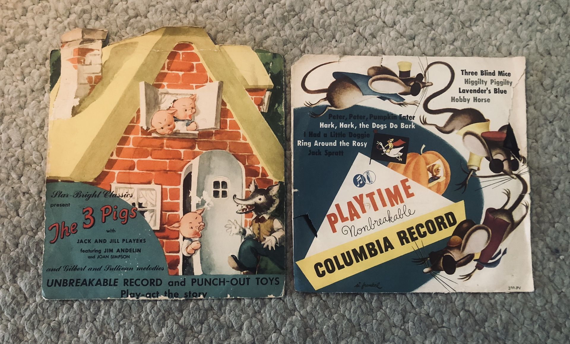 Vintage Children’s Vinyl Nursery Rhyme/Stories Vinyl Records Only-I Think They’re 78RPM