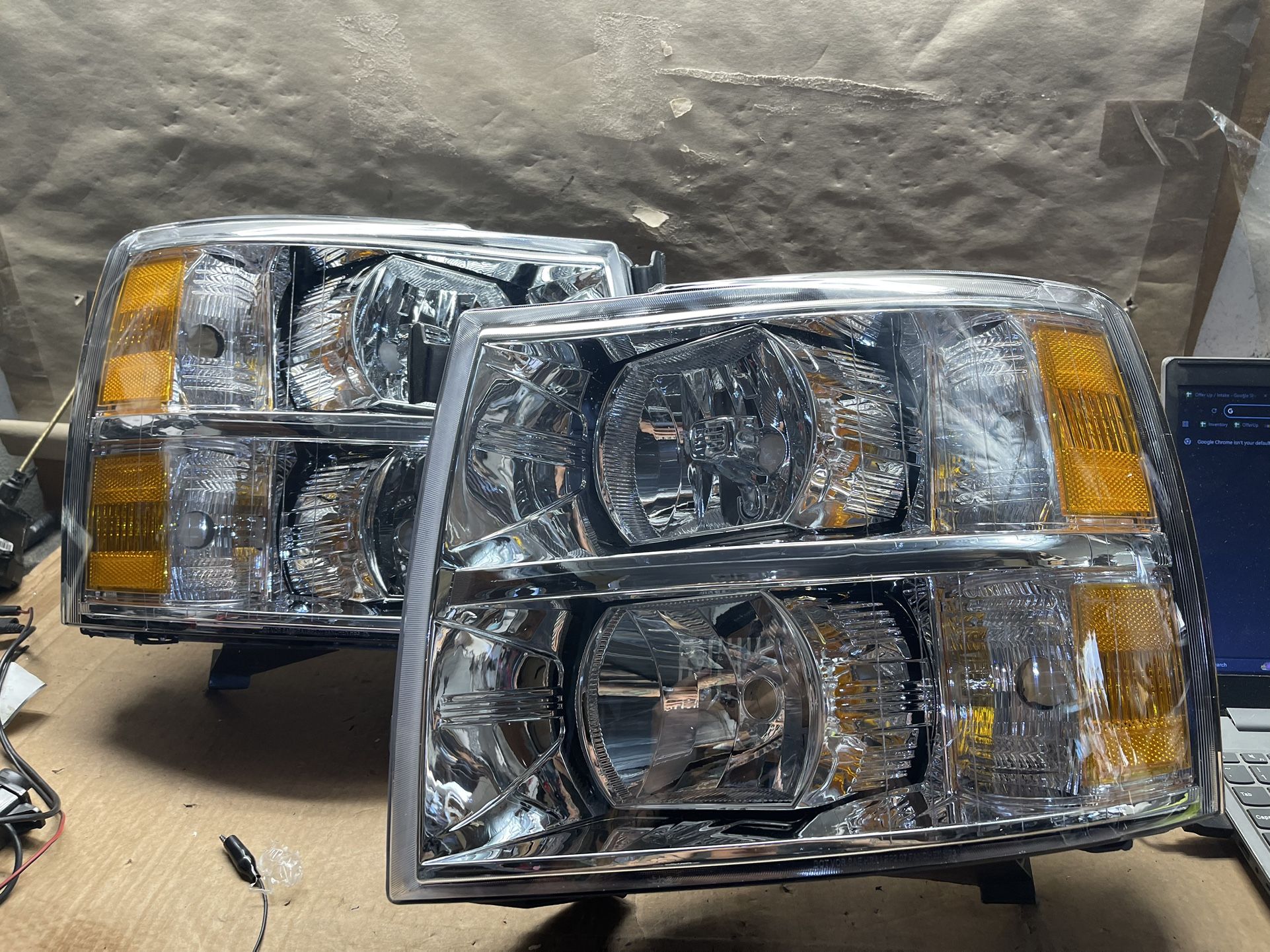#OH211 FIT 07-14 Chevrolet Silverado Chrome Amber Headlight Pair 
