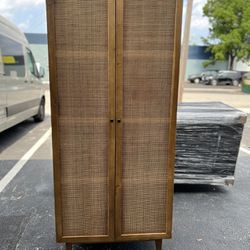 🔥 Sale SOLID WOOD Pine & Rattan Wardrobe Cabinet with Shelves ( Original Price $2950 )