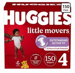 Huggies Size 4 Diapers, Little Movers Baby Diapers, Size 4 (22-37 lbs), 150 Count