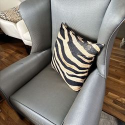 Silver and Turquoise Vintage Wing Back Accent Chair.