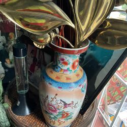 A Beautiful Vase With Beautiful Gold Plate Flowers And Some Branches (NO SHIPPING)