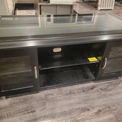 Black Silver 48" Modern Contemporary Glass Top Cabinet TV Lcd Media Stand Unit
