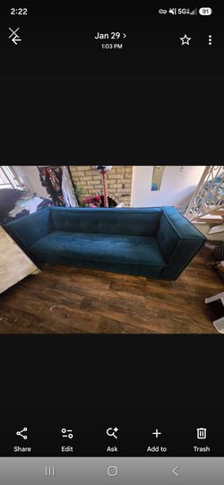 Blue suede couch