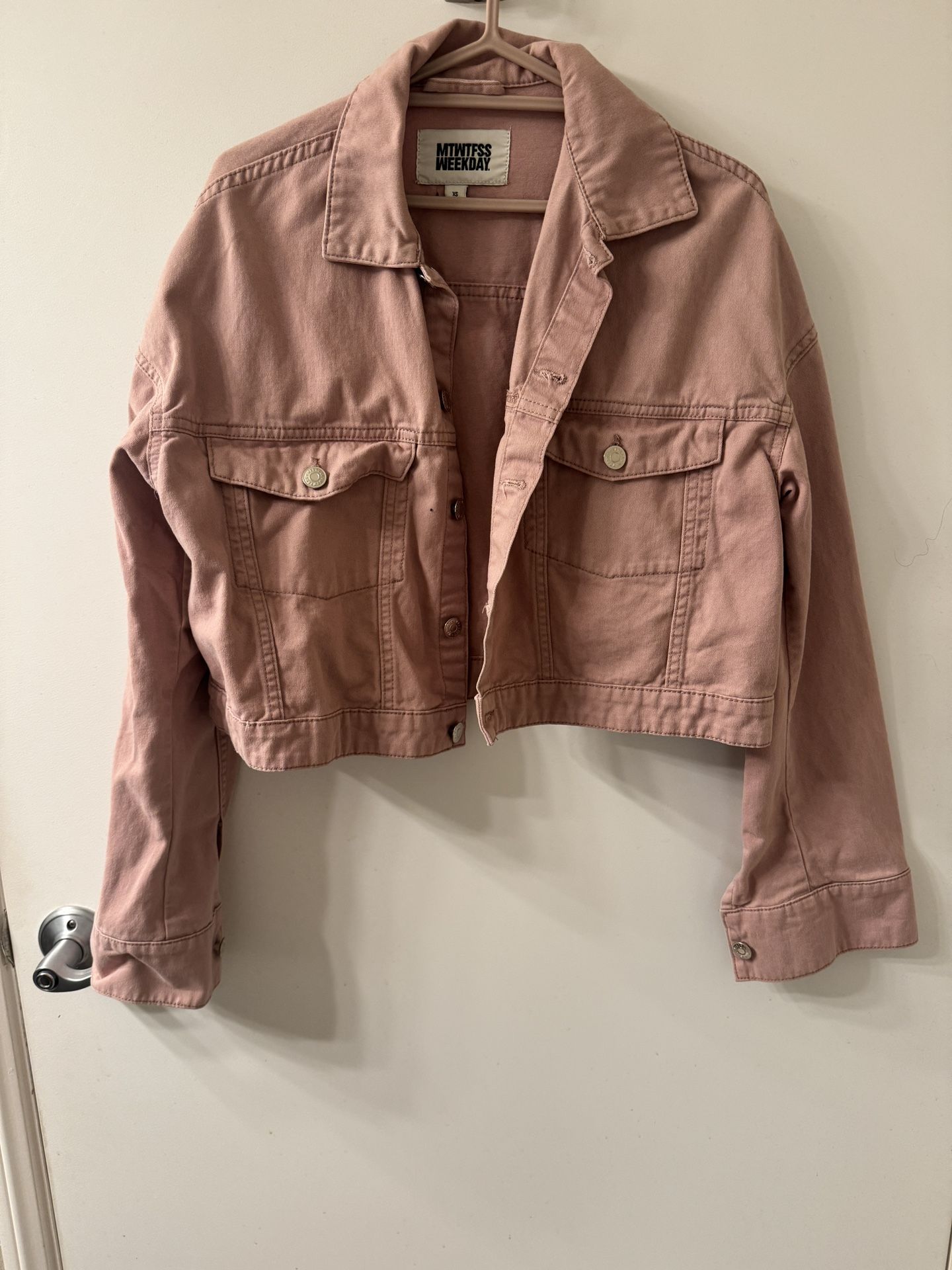 Weekday Women's Pink Denim Cropped Jacket xs