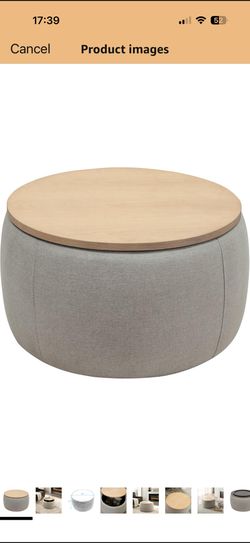 Modern Round Storage Ottoman with WoodeTop