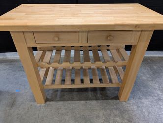Butcher Block Kitchen Island with Drawers and Wine Rack