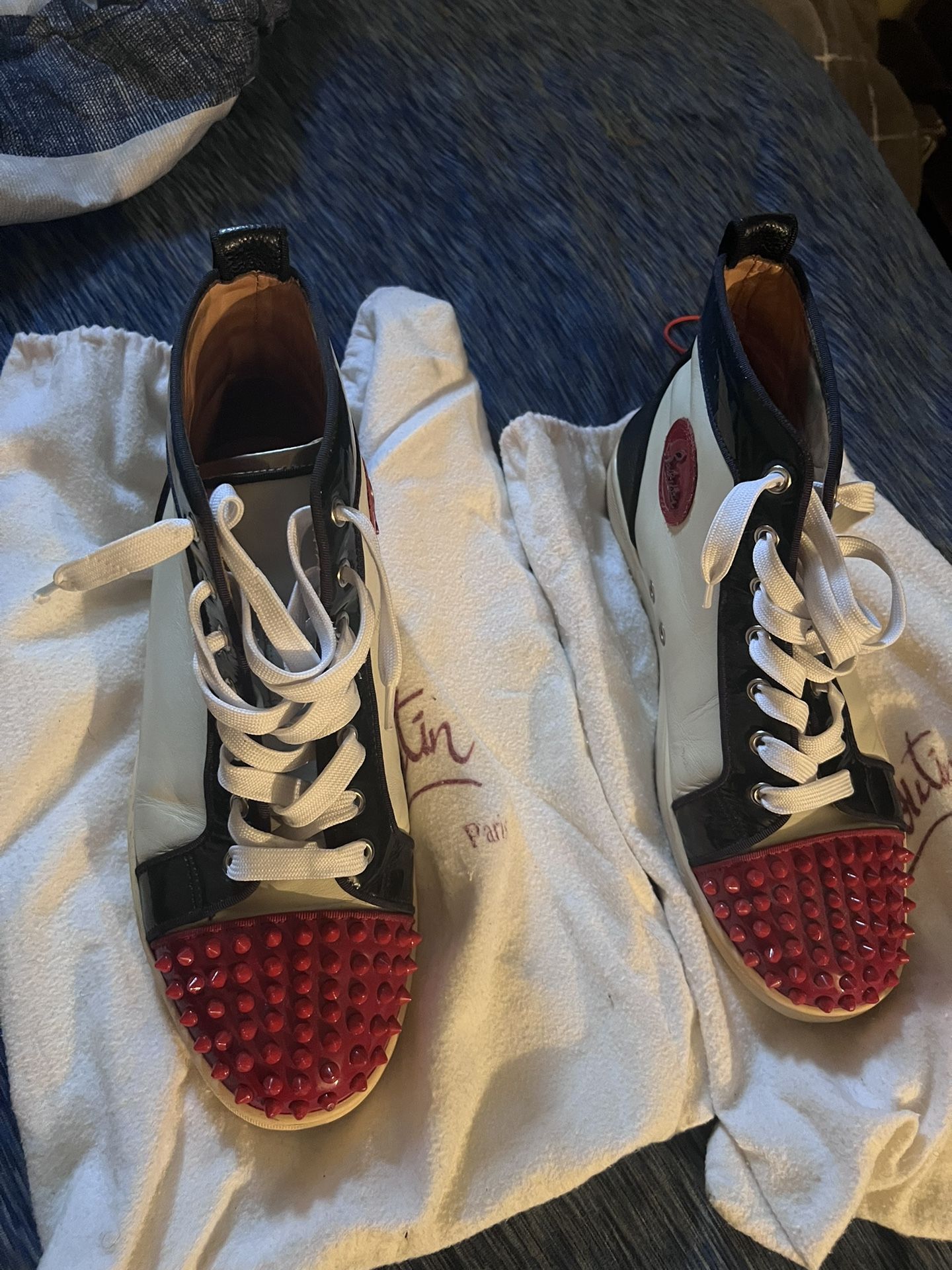 Christian louboutin red bottoms men size 8.5. 9, white blue red