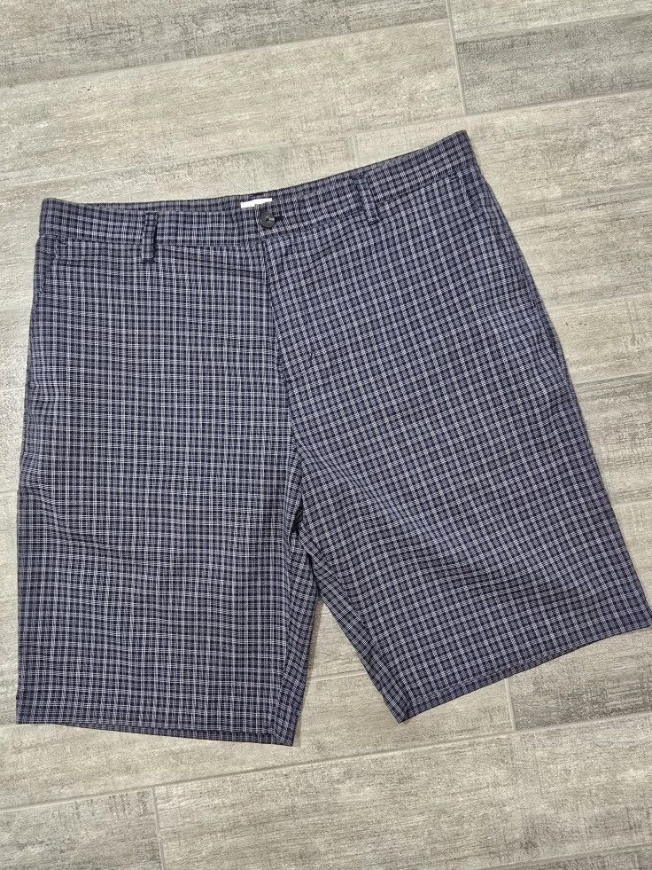 Adidas Men's Size 38 Blue/Gray Checkered Flat Front Chino Shorts