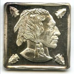 1/4 oz Pure Silver Square Art Bar - Vintage Native American & Arrowhead Bullion