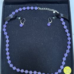 Purple Jade and Sterling Silver: Necklace and Earrings