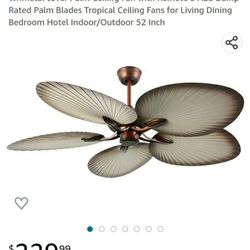 Whmetal cover Palm Ceiling Fan with Remote 5 ABS Damp Rated Palm Blades Tropical Ceiling Fans for Living Dining Bedroom Hotel Indoor/Outdoor 52 Inch

