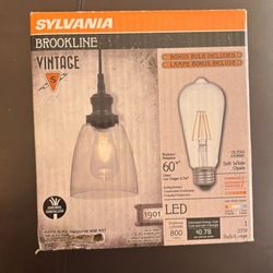 Sylvania Brookline Vintage Glass Pendant Light Fixture Matte Black Finish
