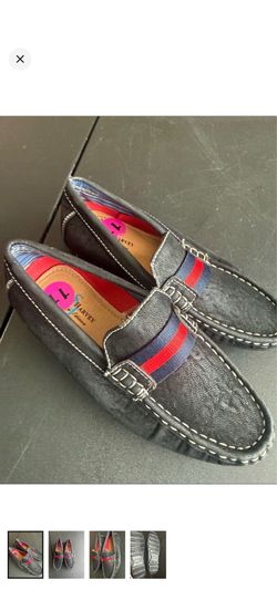 Steve Harvey Black Slip-On Loafers with Red & Blue Band