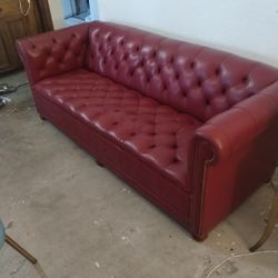 Leather Sofa 3 Seater Burgundy Color 