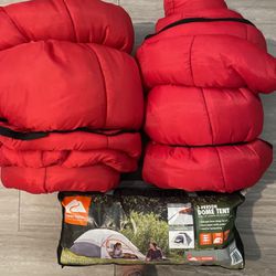 Tent, Two Sleeping Bags, Yoga Mat, Cross Body Bag