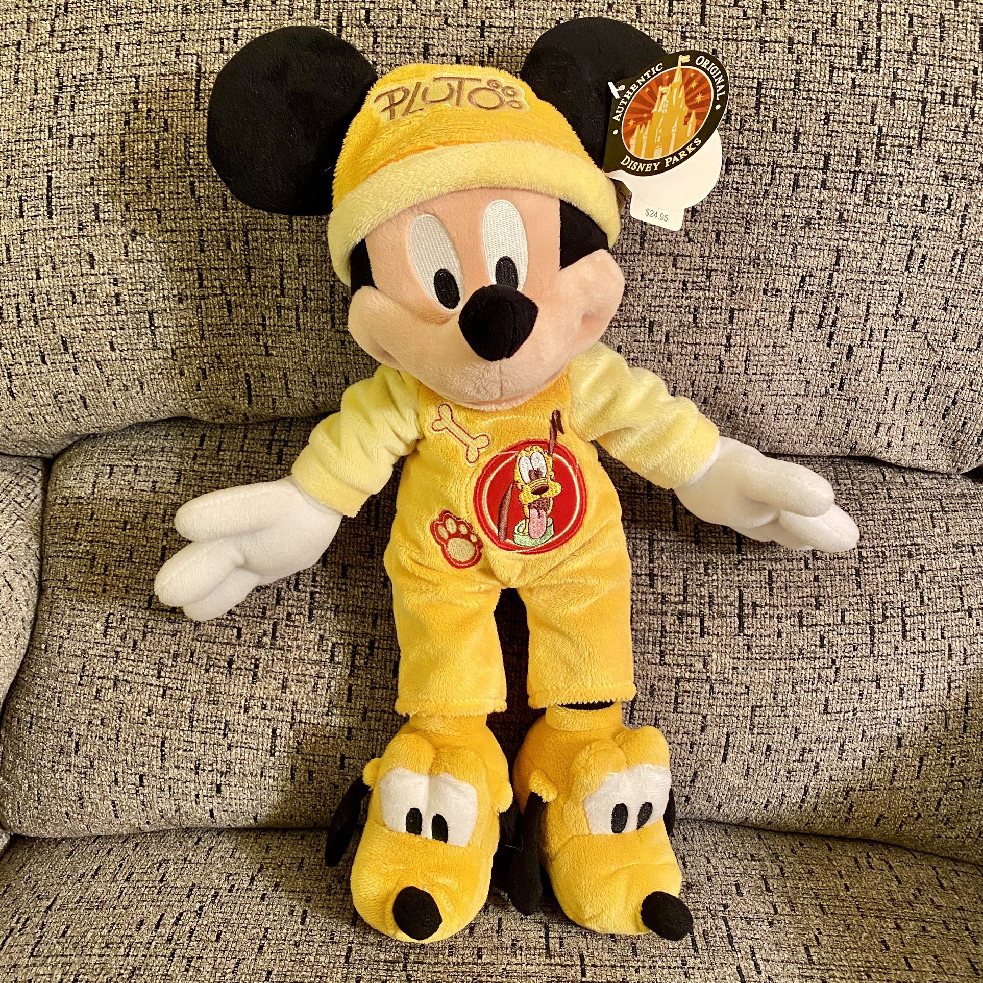 Goodnight Mickey Mouse Plush With Pluto Pajamas & Slippers  16"  Hard to Find