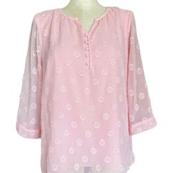 Isaac Mizrahi Live! Women’s Pink Embroidered Polka Dot Lined Blouse Size XL
