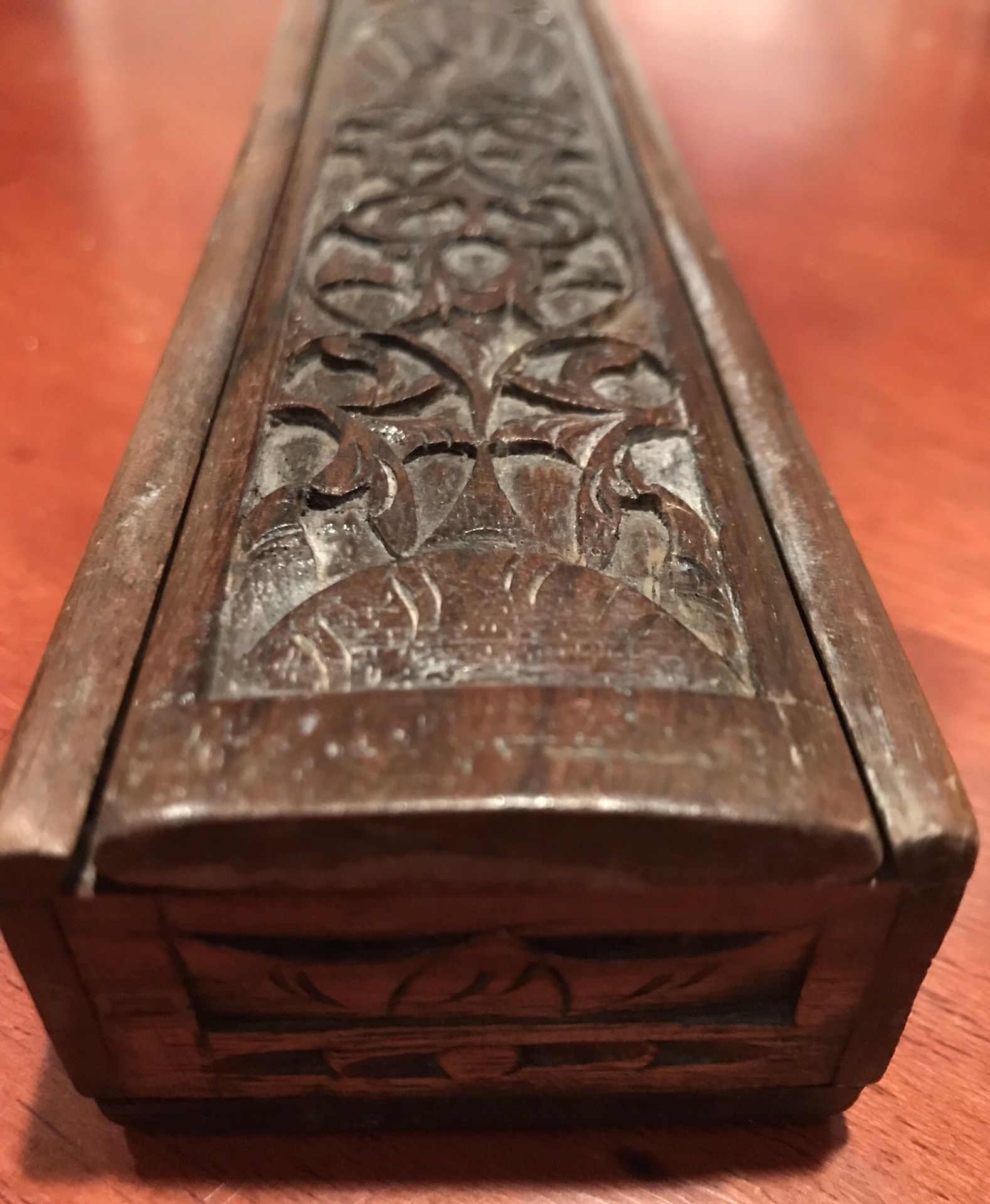 Heavily carved Indonesian wood box, unique