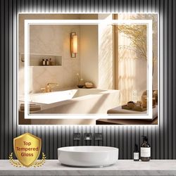 New 36x30 Inch Led Mirror for Bathroom, Front and Backlit, Shatter-Proof Tempered Glass, Anti-Fog, 3 Colors, Dimmable, Memory, ETL Listed, Plug-in/Har