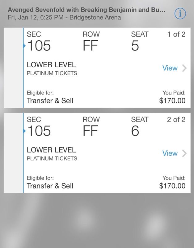 Avenged Sevenfold The Stage Tour Concert Tickets Nashville Tennessee