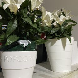 Beautiful White Lilly Faux Flowers With White Plastic Pot.   $25.00 Each Or Both For $40.00.0 Only Used As In House Decor