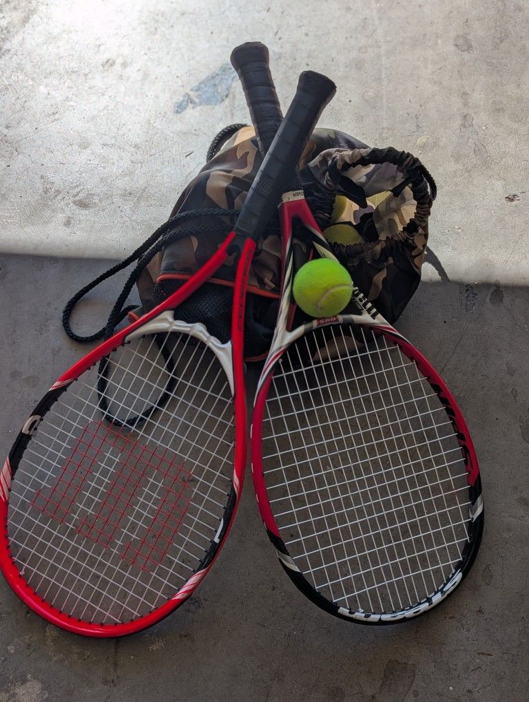 Two Wilson Tennis Rackets With 20+ Tennis Balls and Bag