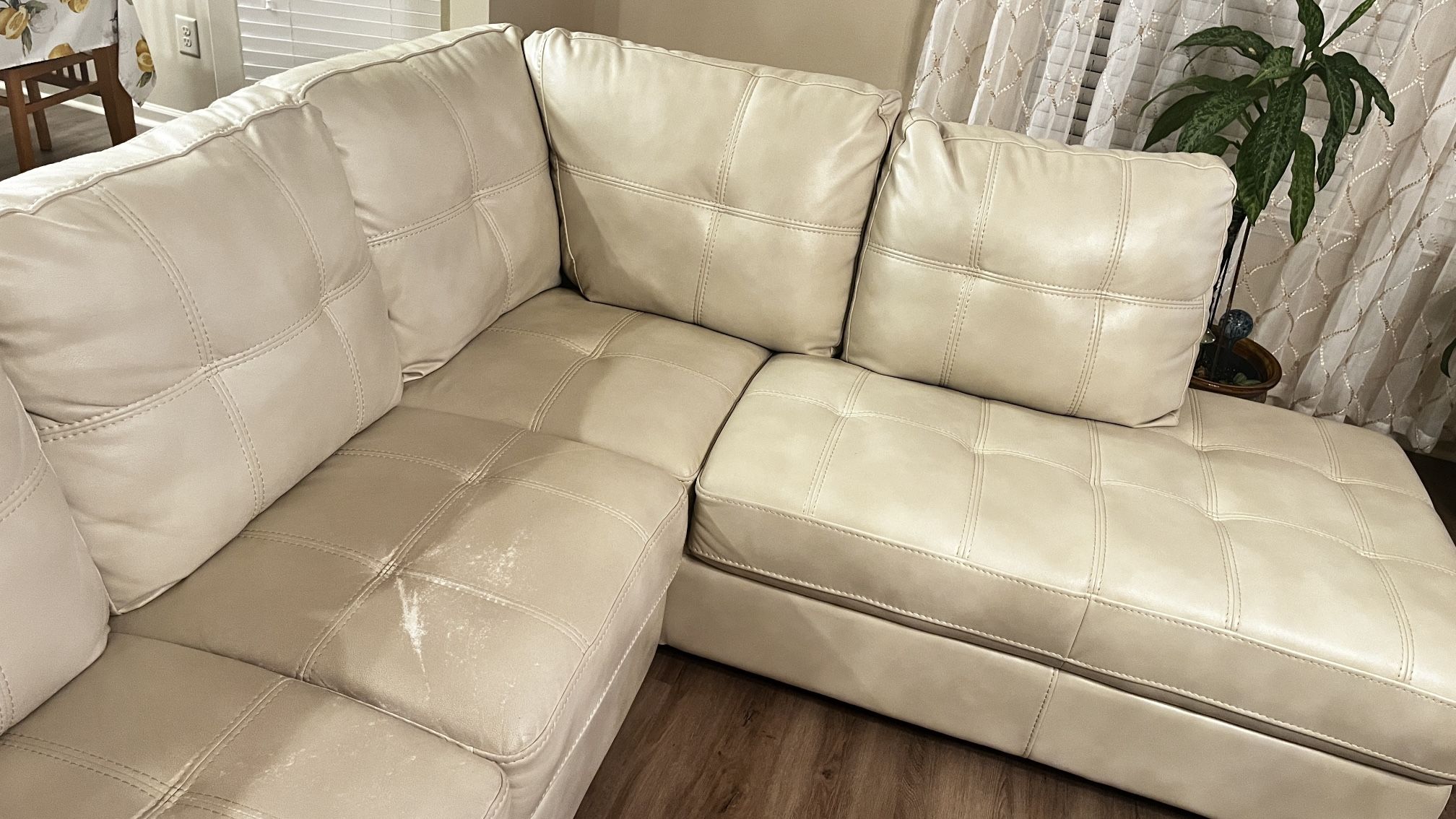 Off White Faux Leather Sectional Couch