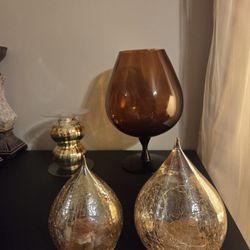 Beautiful Lighting Decor Huge Amber Glass Vase/Candle Holder 