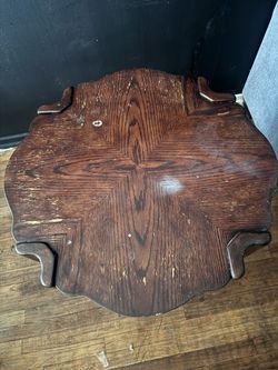 Antique Wood Side Table with Scalloped Top