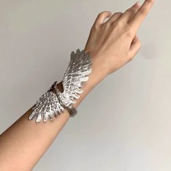 Gothic Silver Raven Wing Arm Cuff Bracelet - Unique Handmade Statement Jewelry for Edgy Style