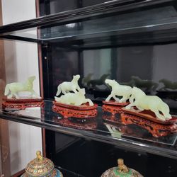 5 Vintage Jadeite Horse Statues 