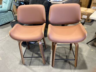 Swivel Bar Stools Set of 2,24" Upholstered Faux Leather