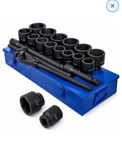 Jumbo 1 in. Drive Cr-Mo Steel 6-Point SAE Deep Impact Socket Set with Extension Bars and Carrying Case (21-Piece)